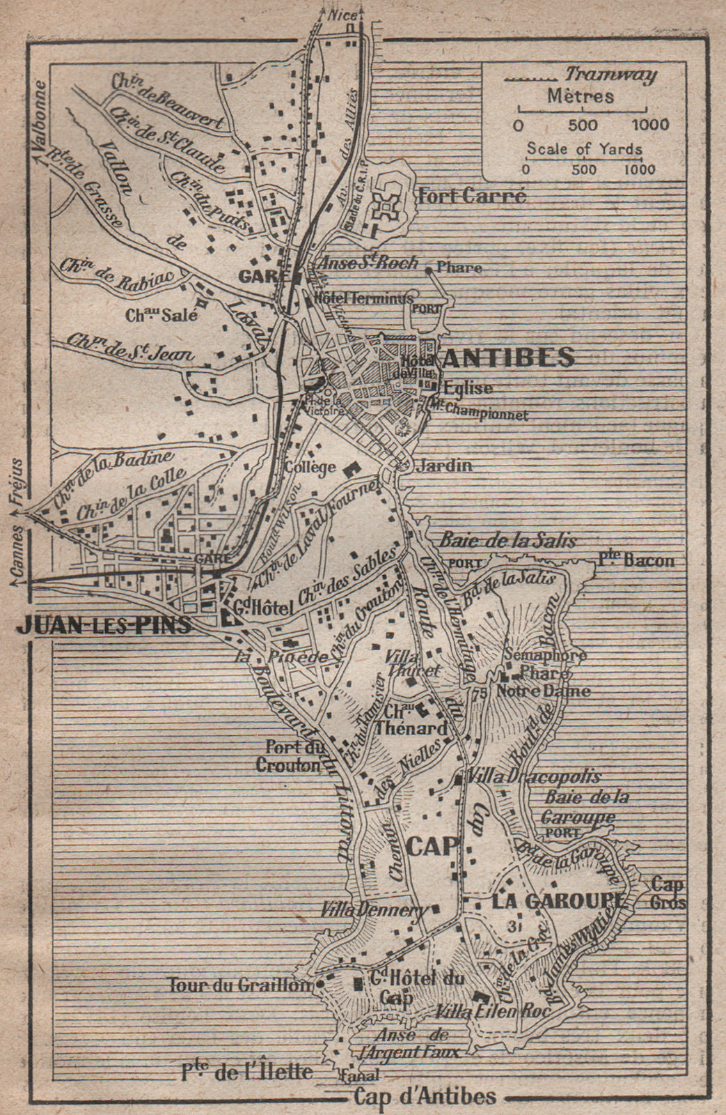 CAP D'ANTIBES. Juan-les-Pins & Antibes vintage plan. Alpes-Maritimes 1925 map